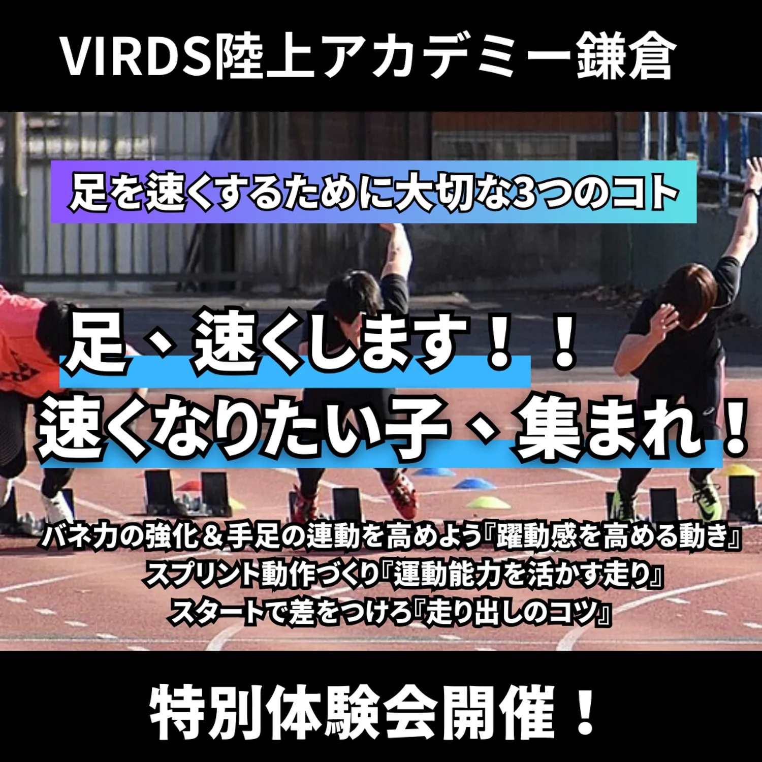 VIRDS陸上アカデミー鎌倉校　秋の特別体験キャンペーン　足を速くするために大切な3つのコト